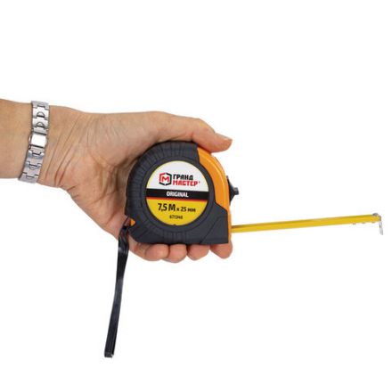 Рулетка измерительная 7,5 м х 25 мм, обрезиненный корпус, с фиксатором, ГРАНДМАСТЕР Original, 671346