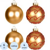 Набор шаров Шары золотые с красн,наб.4шт 6х6х6см 90647 Набор шаров Шары золотые с красн,наб.4шт 6х6х6см 90647