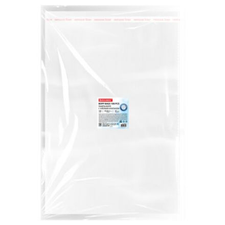 Пакеты БОПП с клеевым клапаном, КОМПЛЕКТ 100 штук, 40х60 + 4 см, 30 мкм, с усиленным швом, BRAUBERG, 700412