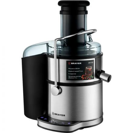 Соковыжималка BRAYER 1709BR центробеж,800Вт,реверс,диам75мм,сок 1,1л,мяк 2л