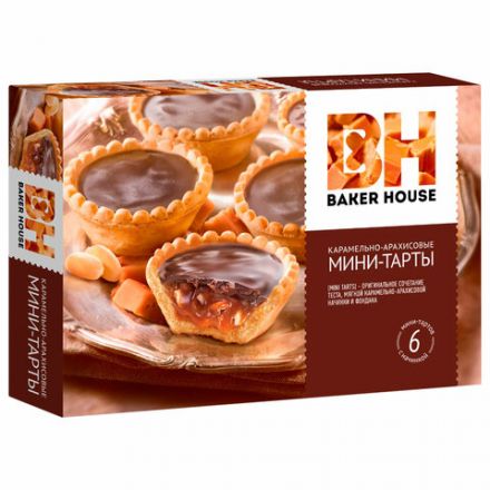 Печенье BAKER HOUSE мини-тарты с карамельно-арахисовой начинкой, 240 г, картонная коробка, 6562