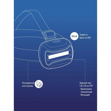 Фонарь налобный светодиодный KOC-H3WCOBLED, 3W COB, широкий