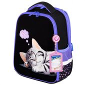 Ранец BRAUBERG FIT, 2 отделения, Sleeping kitten, велюровая панель, 38х27х14 см, 273107