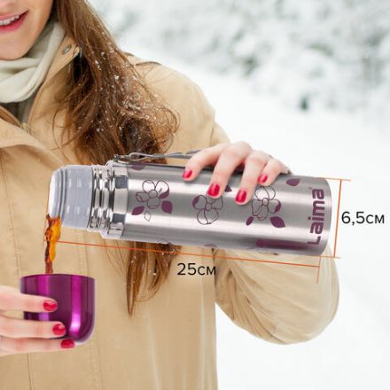 Термос LAIMA с узким горлом, 0,5 л, нержавеющая сталь, с рисунком, 601410