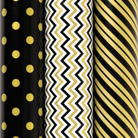 Бумага упаковочная мелованная НАБОР 3 шт., "Golden Pattern", 70х100 см, 3 дизайна, ЗОЛОТАЯ СКАЗКА, 592062