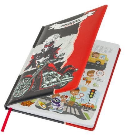 Дневник 1-4 класс 48 л., кожзам (твердая с поролоном), печать, наклейки, ЮНЛАНДИЯ, "Байк", 106945