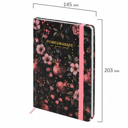 Ежедневник недатированный с резинкой А5 145х203 мм, BRAUBERG, твердый, фольга, 128 л., "Pomegranate", 116293