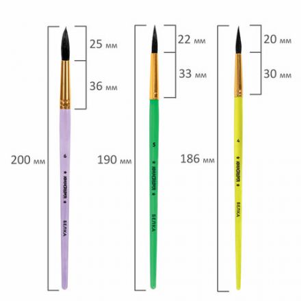 Кисти БЕЛКА набор 6 шт. (круглые № 1, 2, 3, 4, 5, 6), блистер, ЮНЛАНДИЯ, 201082
