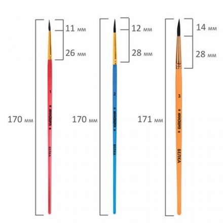 Кисти БЕЛКА набор 6 шт. (круглые № 1, 2, 3, 4, 5, 6), блистер, ЮНЛАНДИЯ, 201082