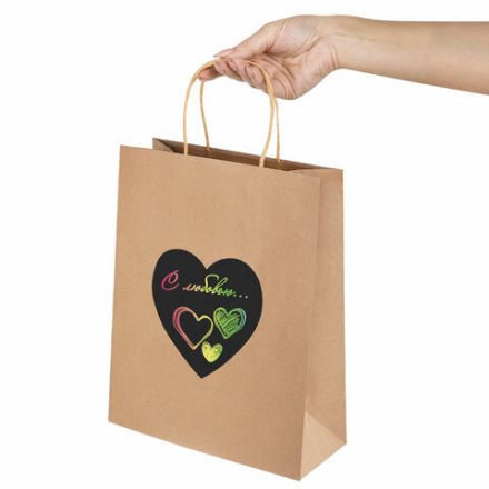 Пакет подарочный КОМПЛЕКТ 7 шт., 26x13x32 см, скретч-слой + стилус, "Heart on Kraft", ЗОЛОТАЯ СКАЗКА, 591971