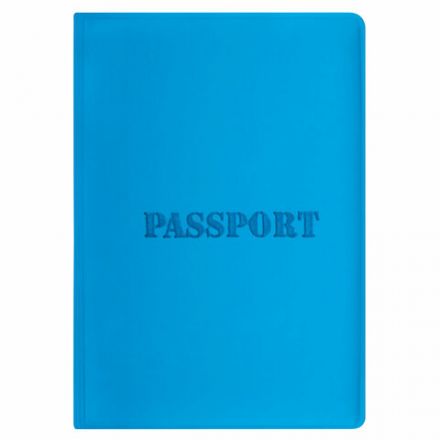 Обложка для паспорта, мягкий полиуретан, "PASSPORT", голубая, STAFF, 238405