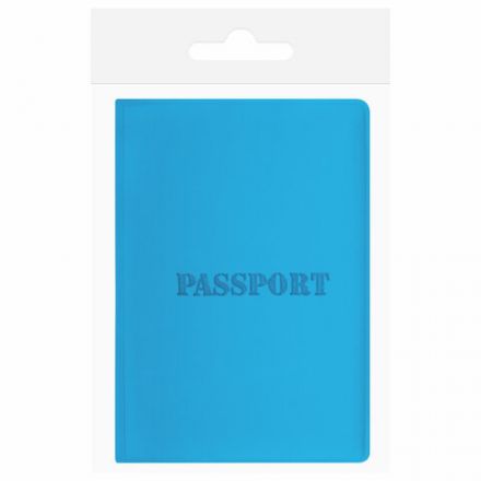 Обложка для паспорта, мягкий полиуретан, "PASSPORT", голубая, STAFF, 238405