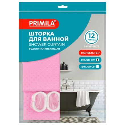 Шторка для ванной ПОЛИЭСТЕР, 180х180 см, кольца в комплекте, РОЗОВЫЙ БРИЛЛИАНТ, PRIMILA (ПРИМИЛА), 700092