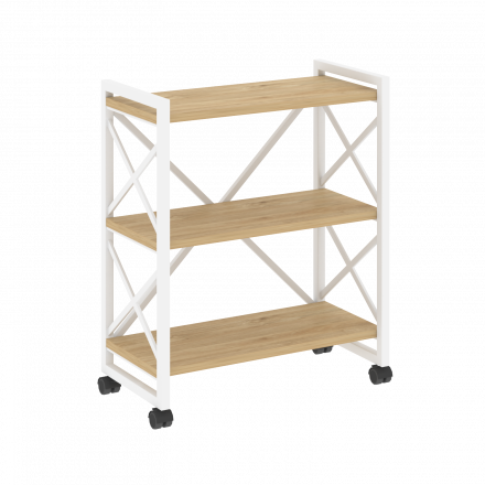 Loft Стеллаж на колесных опорах-3 полки VR.L-MST.K-3.8 Тиквуд светлый/Белый металл 800*400*968