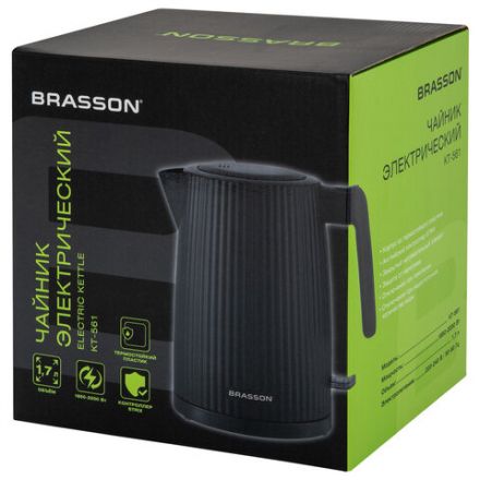 Чайник BRASSON (БРАССОН) KT-561, 1,7 л, 2200 Вт, пластик, подсветка, индикатор уровня воды, черный, 455191