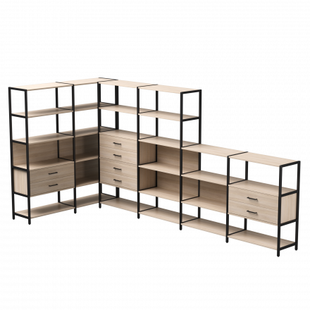 Набор стеллажных систем №18 Everprof EVO 1635x3630x1840 Дуб Соната/Черный