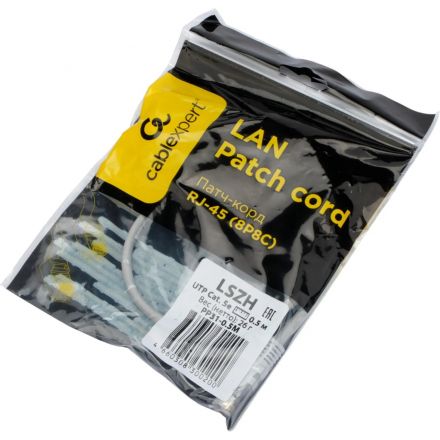 Патч-корд LSZH UTP Cablexpert кат.5e, 0.5м, литой, многожильный (серый)