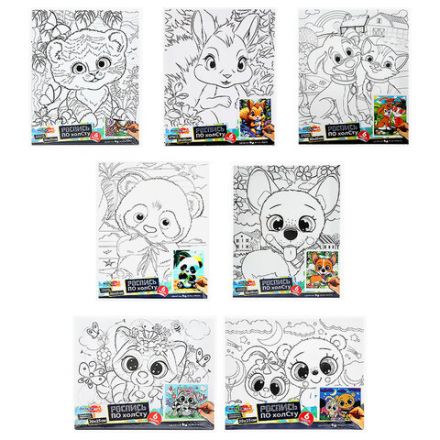 Картина детская по контуру, АССОРТИ 7 видов, 20х25 см, на подрамнике, акрил, кисти, МУЛЬТИ АРТ, 8084