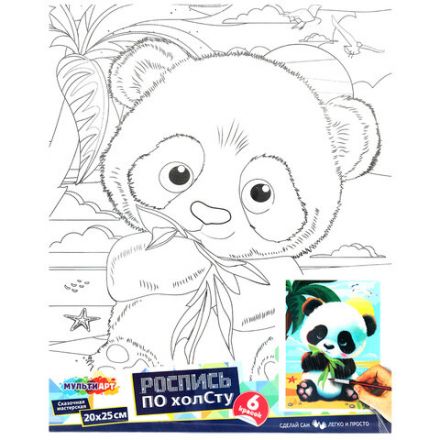 Картина детская по контуру, АССОРТИ 7 видов, 20х25 см, на подрамнике, акрил, кисти, МУЛЬТИ АРТ, 8084