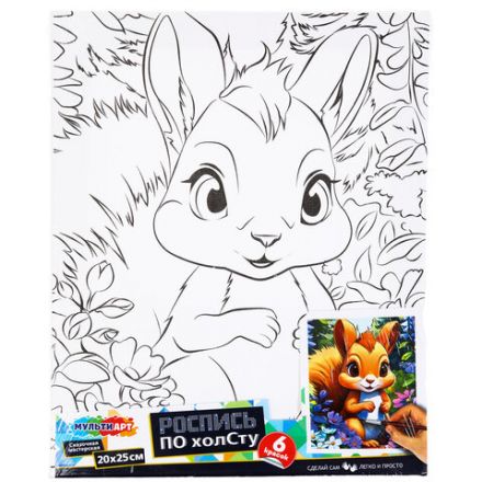 Картина детская по контуру, АССОРТИ 7 видов, 20х25 см, на подрамнике, акрил, кисти, МУЛЬТИ АРТ, 8084