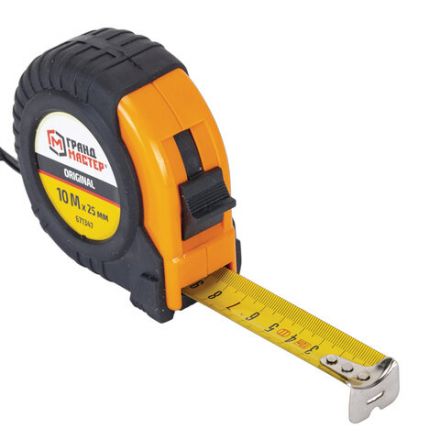 Рулетка измерительная 10 м х 25 мм, обрезиненный корпус, с фиксатором, ГРАНДМАСТЕР Original, 671347