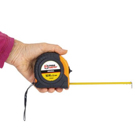 Рулетка измерительная 10 м х 25 мм, обрезиненный корпус, с фиксатором, ГРАНДМАСТЕР Original, 671347