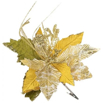 Украшение новогоднее елочное Золотой цветок на клипсе 23x23x31см 88685 Украшение новогоднее елочное Золотой цветок на клипсе 23x23x31см 88685