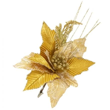Украшение новогоднее елочное Золотой цветок на клипсе 23x23x31см 88685 Украшение новогоднее елочное Золотой цветок на клипсе 23x23x31см 88685