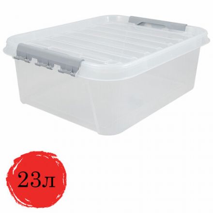 Ящик-контейнер 23 л с КРЫШКОЙ НА ЗАЩЕЛКАХ "ПРОФИ", 18х50х39 см, штабелируемый, ПРОЧНЫЙ, прозрачный, 437940000 Ящик-контейнер 23 л с КРЫШКОЙ НА ЗАЩЕЛКАХ "ПРОФИ", 18х50х39 см, штабелируемый, ПРОЧНЫЙ, прозрачный, 437940000