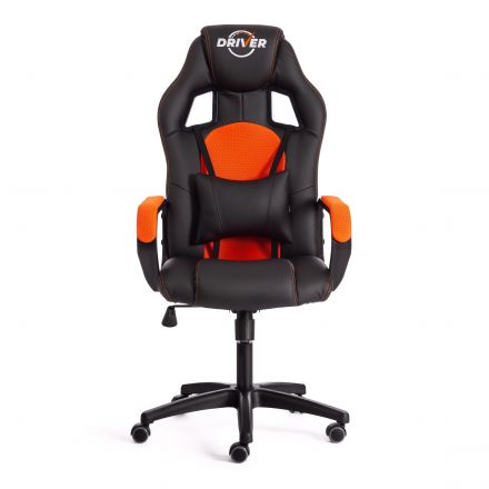 Кресло DRIVER (22) кож/зам/ткань, черный/оранжевый, 36-6/TW-07