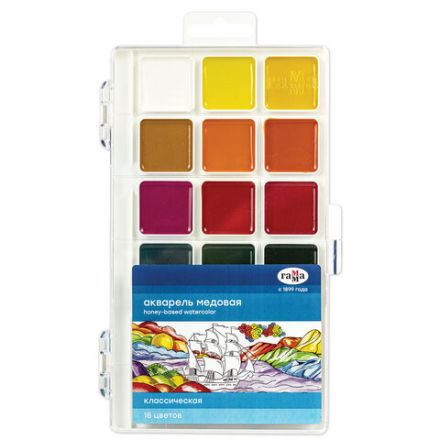 Краски акварельные ГАММА "Классическая", 18 цветов, медовая, пластиковый корпус, европодвес, 1009196 Краски акварельные ГАММА "Классическая", 18 цветов, медовая, пластиковый корпус, европодвес, 1009196