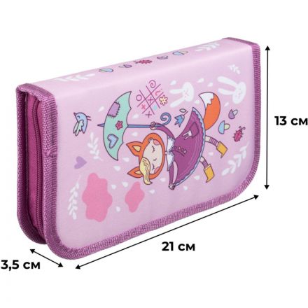Пенал Комус класс Лисичка, 1 секц., 2 отк. блока, 210x130x35мм, ткань