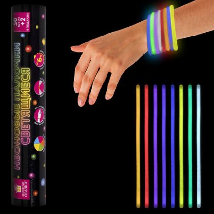 Светящиеся (неоновые) палочки, 50 штук + 2 в ПОДАРОК! в тубе, ассорти, ЗОЛОТАЯ СКАЗКА, 662597 Светящиеся (неоновые) палочки, 50 штук + 2 в ПОДАРОК! в тубе, ассорти, ЗОЛОТАЯ СКАЗКА, 662597