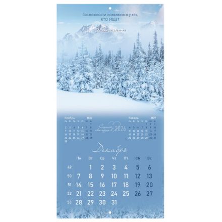 Календарь настенный перекидной 2026 г., BRAUBERG, 12 листов, 28,5х28,5 см, "Твоя вселенная", 116924