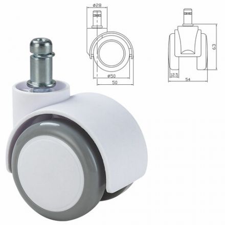 Колеса (ролики) BRABIX для кресла, прорезиненные, SLIM, КОМПЛЕКТ 5 шт., шток d 11 мм, белые, 533086