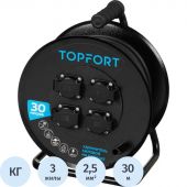 Удлинитель Topfort КГ 3х2,5 30м, на мет.катушке, с/з.,с/загл.,IP44