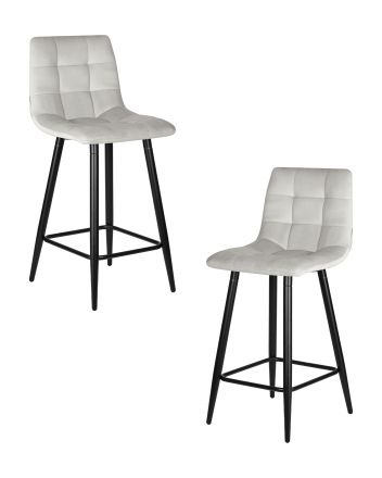 Набор 2 шт Стул полубарный DOBRIN OLIVIA, черные матовые ножки, светло-серый велюр (108-52)