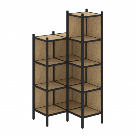 Loft Угловой внутренний стеллаж наборный VR.L-38 Тиквуд светлый/Чёрный металл 862*862*1869