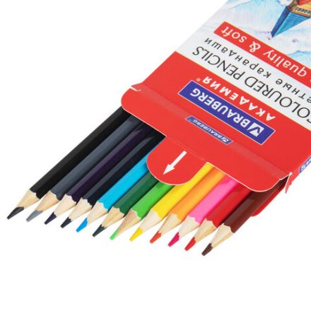 Карандаши цветные мягкие BRAUBERG АКАДЕМИЯ, 12 цветов, шестигранные, грифель 3 мм, натуральное дерево, 181864 Карандаши цветные мягкие BRAUBERG АКАДЕМИЯ, 12 цветов, шестигранные, грифель 3 мм, натуральное дерево, 181864