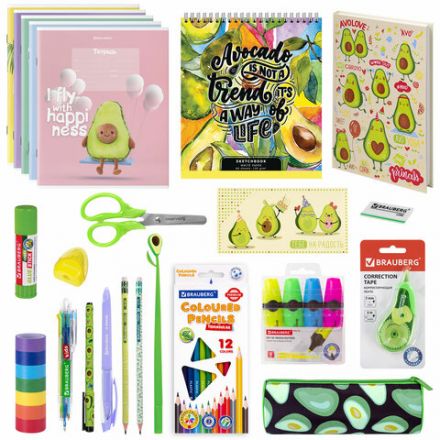Набор канцелярии подарочный BRAUBERG "AVOCADO", 18 наименований, 43 предмета, 880951 Набор канцелярии подарочный BRAUBERG "AVOCADO", 18 наименований, 43 предмета, 880951