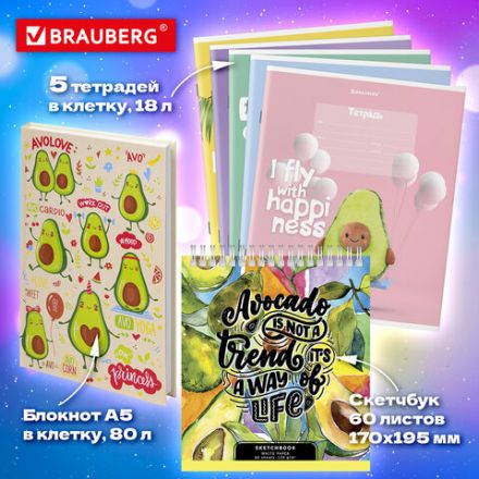 Набор канцелярии подарочный BRAUBERG "AVOCADO", 18 наименований, 43 предмета, 880951 Набор канцелярии подарочный BRAUBERG "AVOCADO", 18 наименований, 43 предмета, 880951