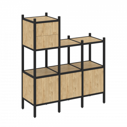 Loft Прямой стеллаж наборный VR.L-13 Тиквуд светлый/Чёрный металл 1278*446*1458