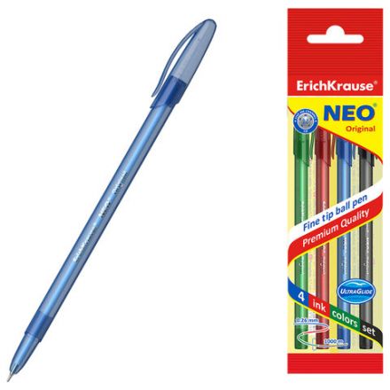 Ручки шариковые ERICH KRAUSE "Neo", набор 4 ЦВЕТА, 0,7 мм, европодвес, 47509