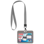 Бейдж горизонтальный (54х85 мм), лента 45 см с карабином, СЛАЙДЕР, серый, BRAUBERG EXTRA, 238835