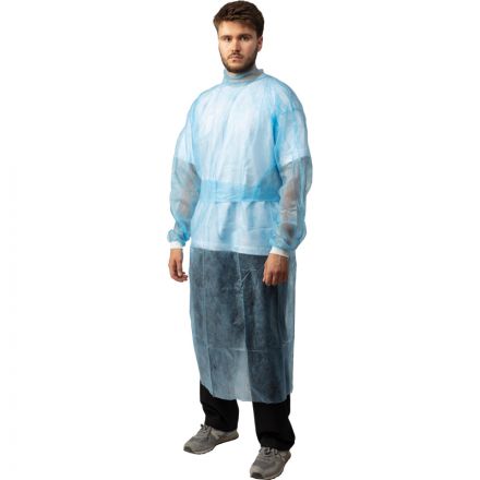 Халат н/с , на завязк, рук.манж, дл.110см, XXL,пл 20, голуб, 10 шт/уп