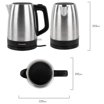 Чайник BRASSON (БРАССОН) KT-040, 1,7 л, 2200 Вт, индикатор уровня воды, сталь, черный, 455192
