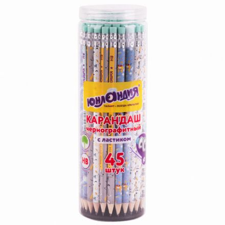 Карандаш чернографитный ЮНЛАНДИЯ "ЩЕНОК", 1 шт., HB, с ластиком, корпус ассорти, 181774