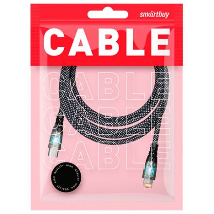 Кабель Type-C - Lightning, 1 м, 3 А, SMARTBUY, для быстрой зарядки и передачи данных, черный, PDTRANSP-BLACK