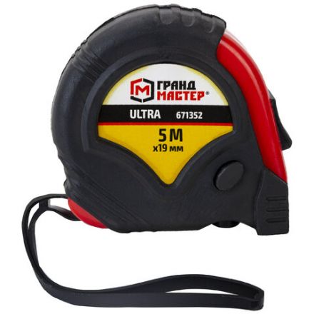 Рулетка измерительная 5 м х 19 мм, обрезиненный корпус, 3 фиксатора, ГРАНДМАСТЕР Ultra, 671352