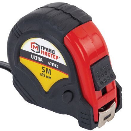 Рулетка измерительная 5 м х 19 мм, обрезиненный корпус, 3 фиксатора, ГРАНДМАСТЕР Ultra, 671352
